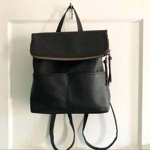 Black Minimalist Flap Backpack Purse